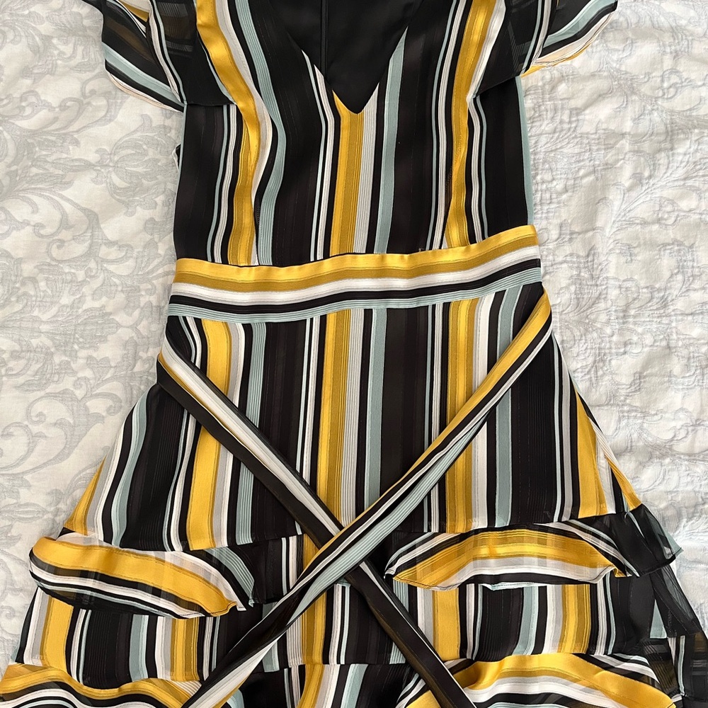 Parker Metallic Stripe Flutter Sleeve Ruffle Dres… - image 4